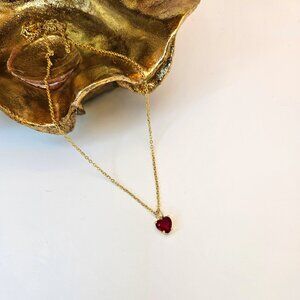 Dainty Red Heart Pendant Crystal with Gold-Filled Chain Necklace